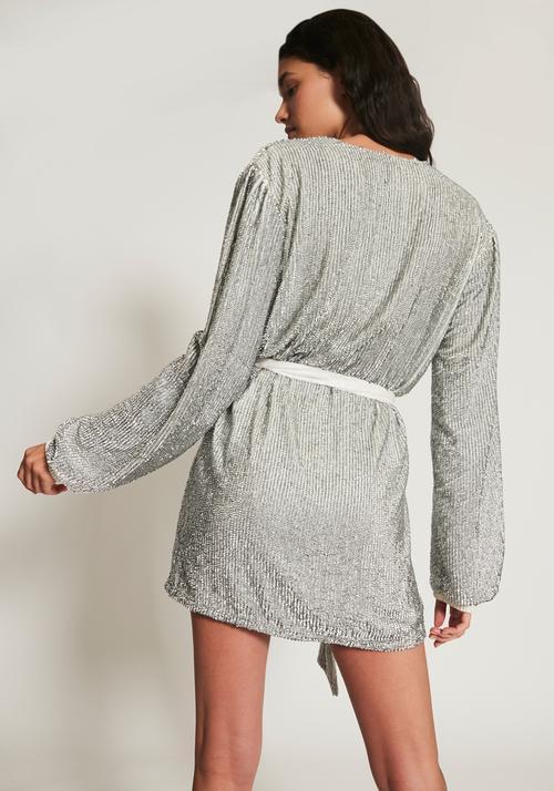 Retrofete Gabrielle Sequin Wrap Mini Dress Silver Size AU 4 photo 3