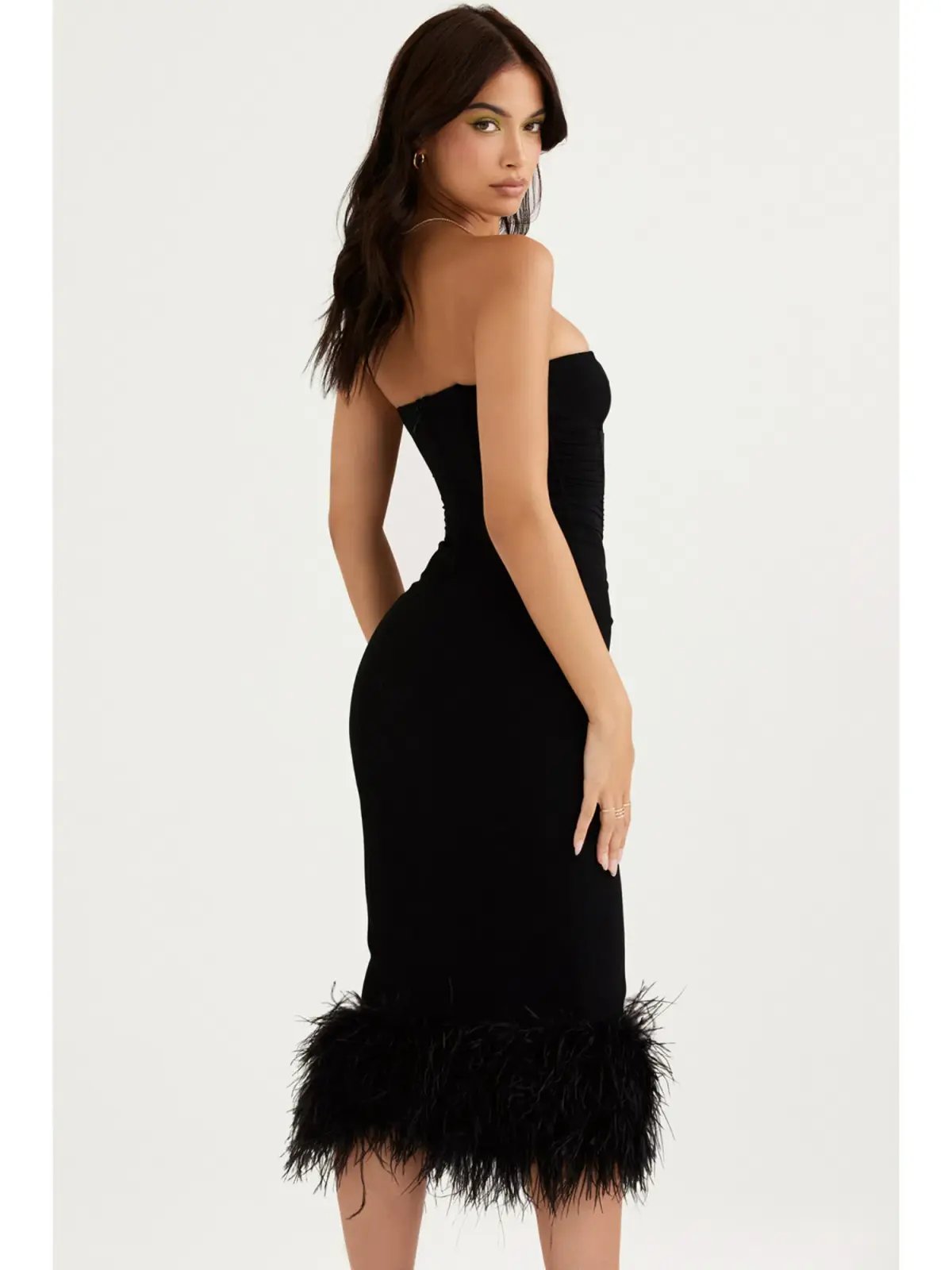 House Of CB Fionula Strapless Feather Corset Dress Black Size AU 10 photo 4