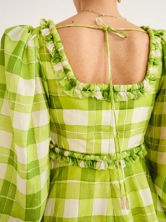 Acler Mellor Mini Dress In Citron Check Print photo 3