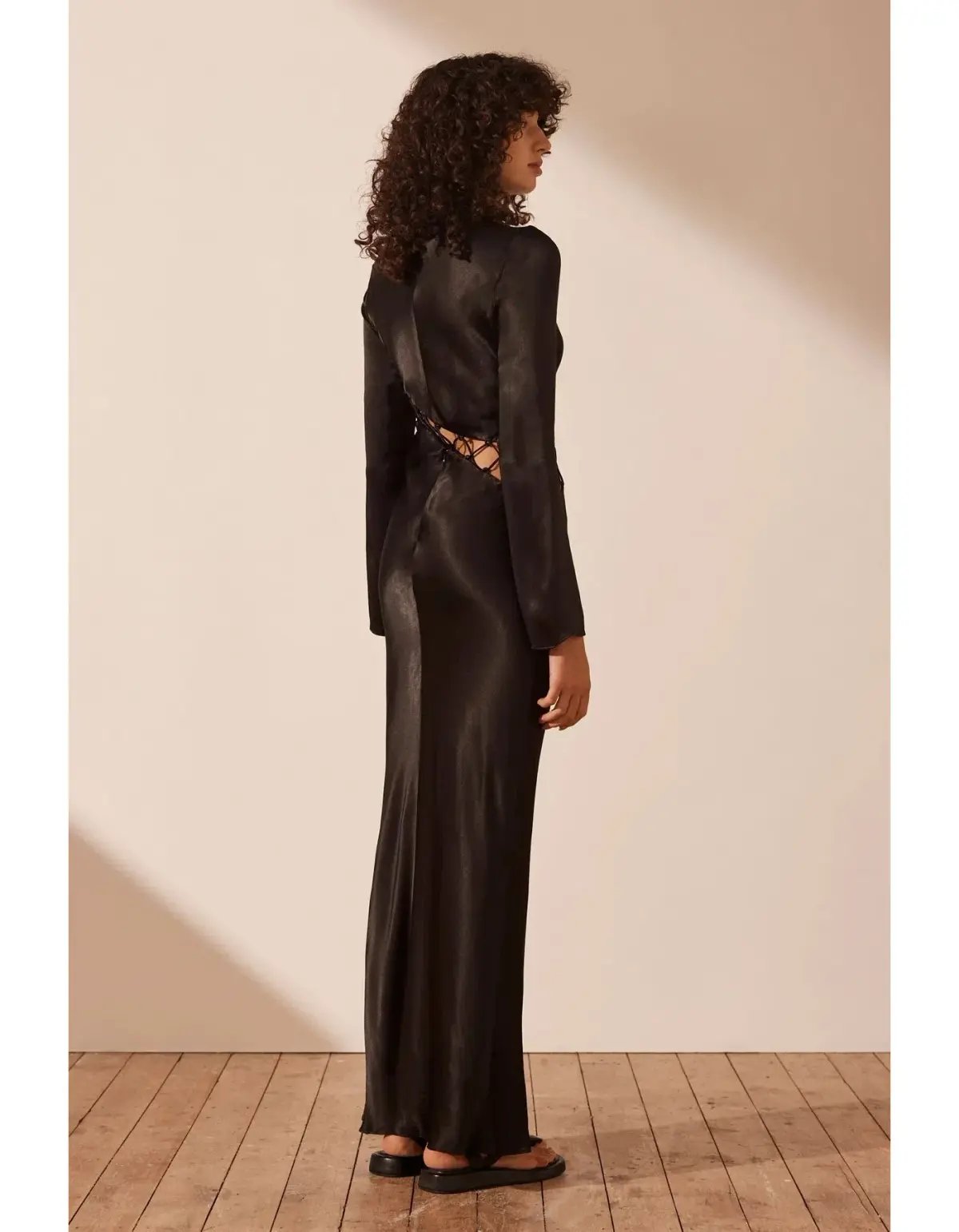 Shona Joy Arienzo Asymmetrical Lace Up Maxi Dress Black Size 8 photo 5
