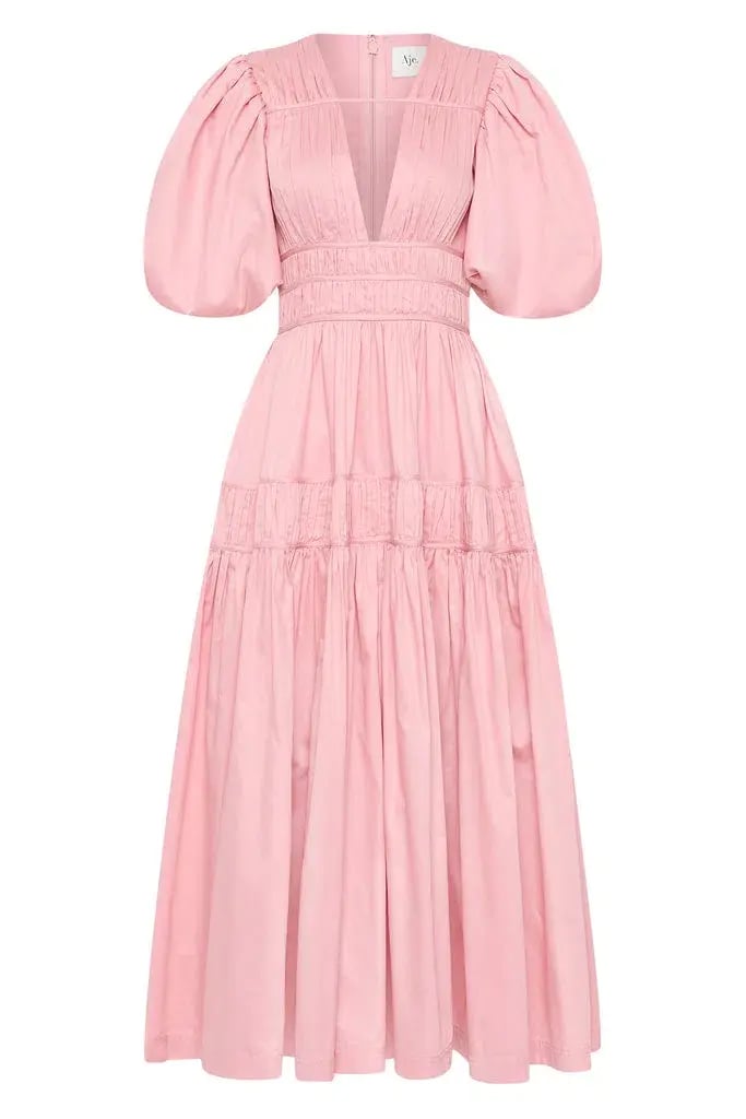 Aje Fallingwater Ruched Midi Dress Pink Size 12 photo 4
