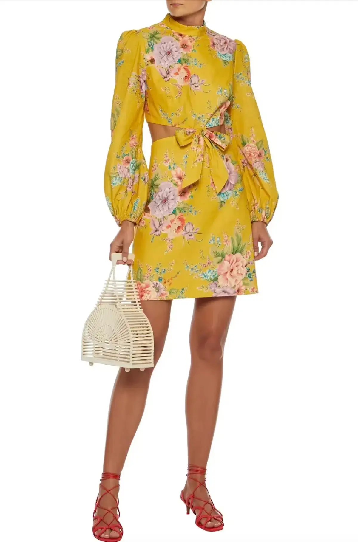 Zimmermann Zinnia Bow Cut Out Short Dress Golden Floral Size 1 / AU 10 photo 2