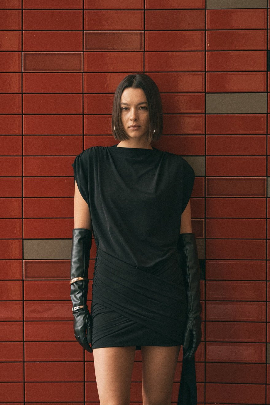 Third Form Aura Draped Mini Dress - Black photo 2