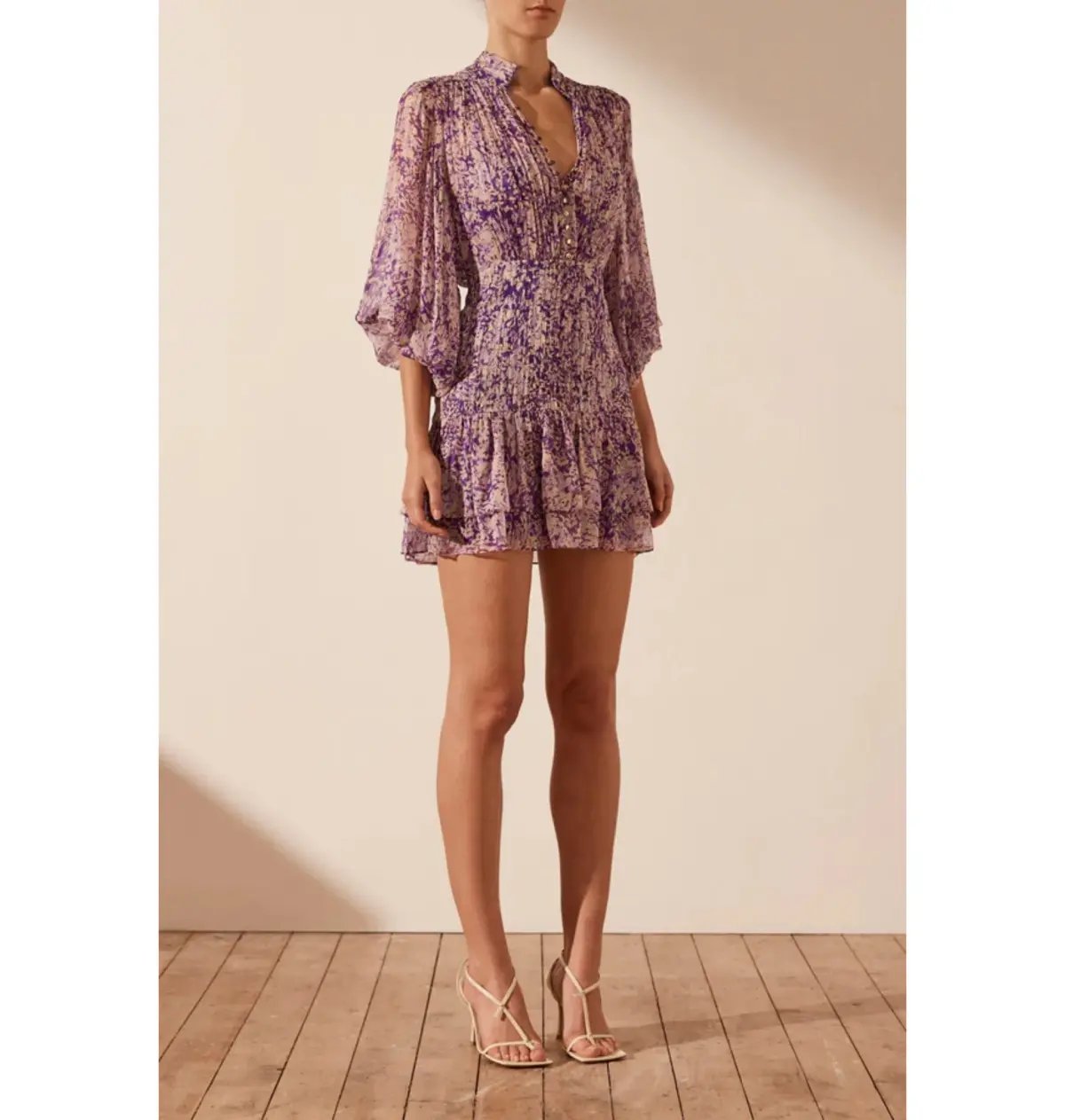 Shona Joy Aurier Button Up Ruched Mini Dress In Aurier Print Size AU 6 photo 2