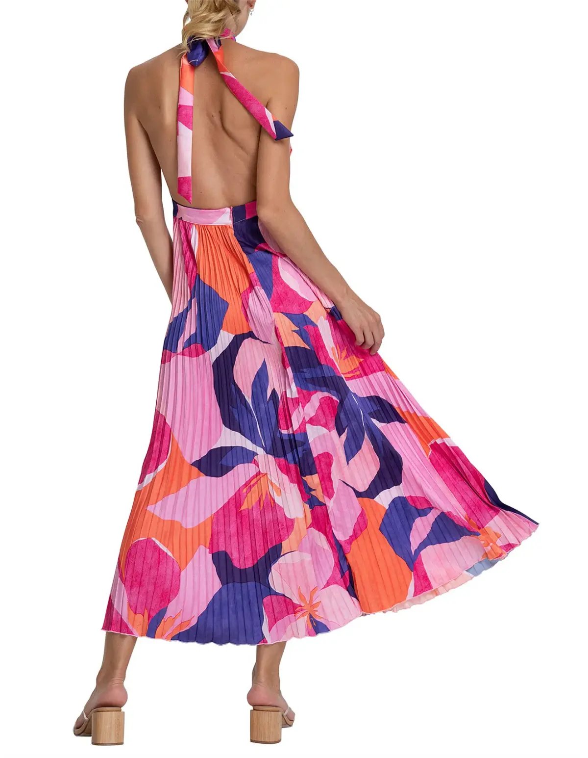 L'Idee Renaissance Halterneck Pleated Cutout Low Back Dress Capri Print Size 8 photo 7
