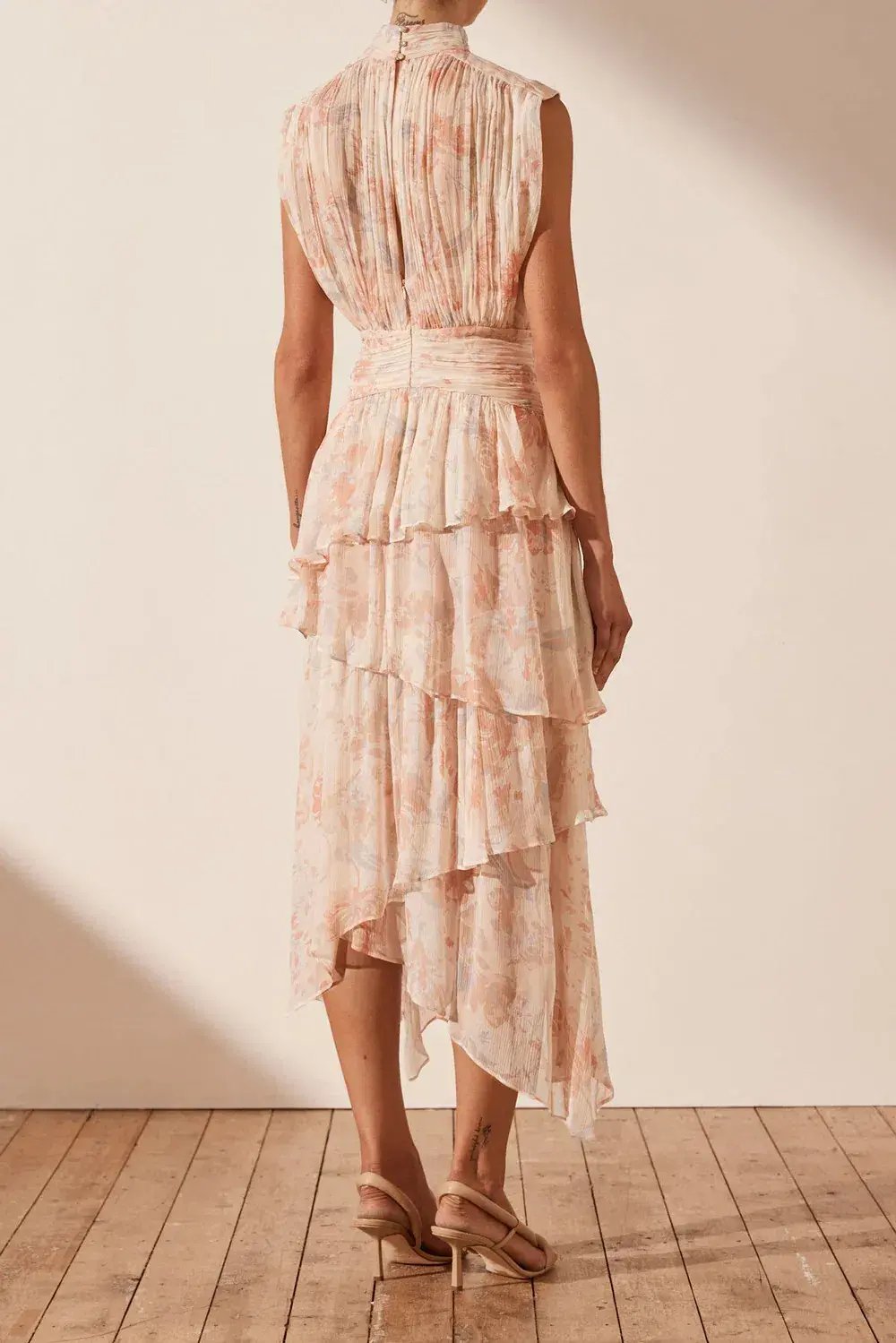 Shona Joy High Neck Midi Dress Faye Sleeveless Ruched Midi Dress in Blush Size AU 6 photo 3