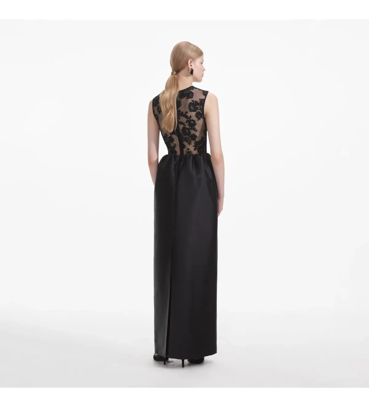 Self Portrait Lace Taffeta Maxi Dress in Black Size 12 photo 3