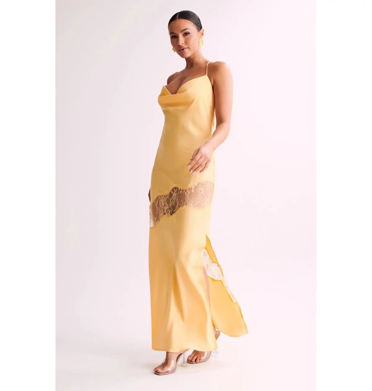 Meshki Chandra Lace Detail Satin Maxi Dress Lemon Size XS / AU 6 photo 2