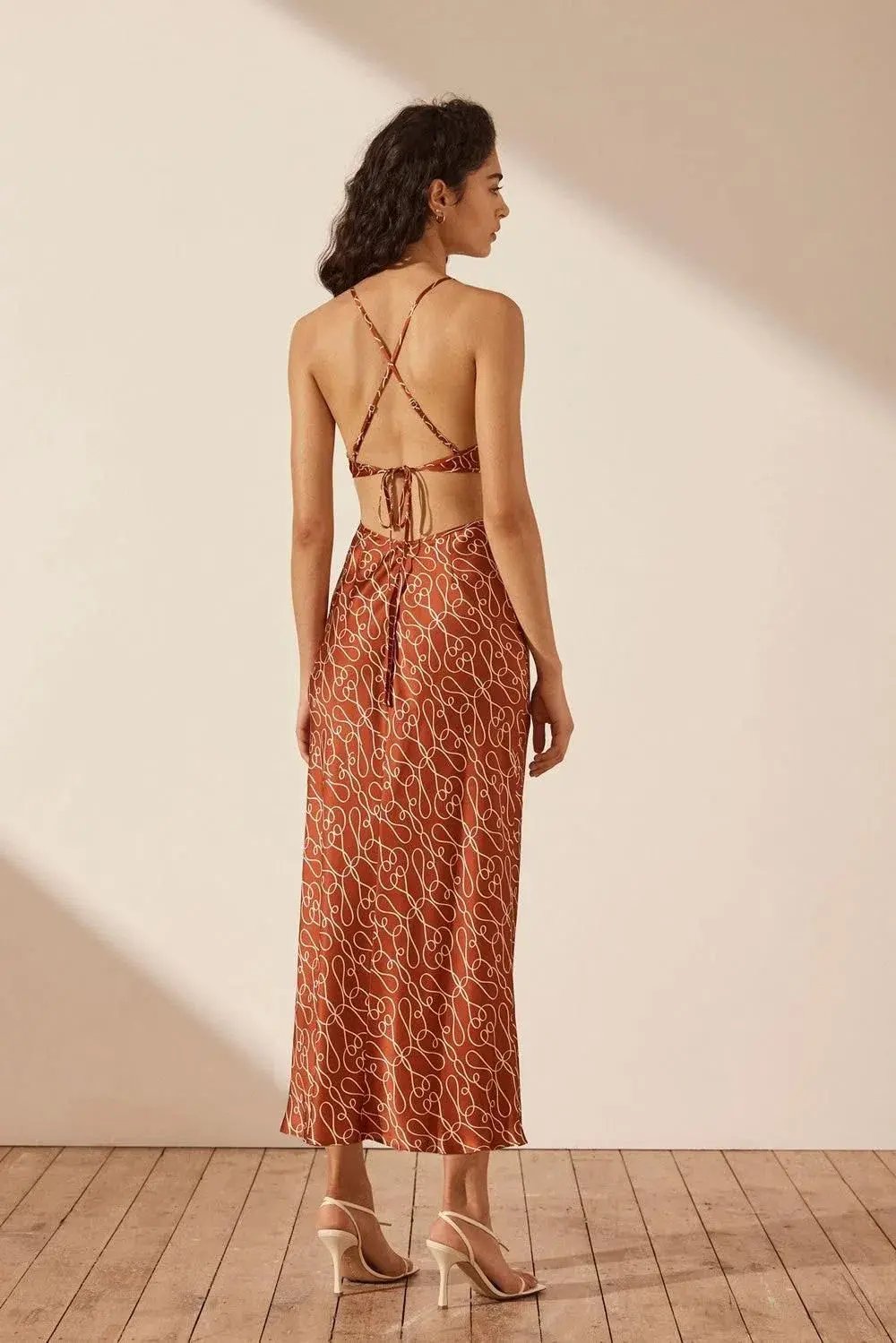 Shona Joy Artisti Silk Cut Out Tie Back Midi Dress Print Size 6 photo 2