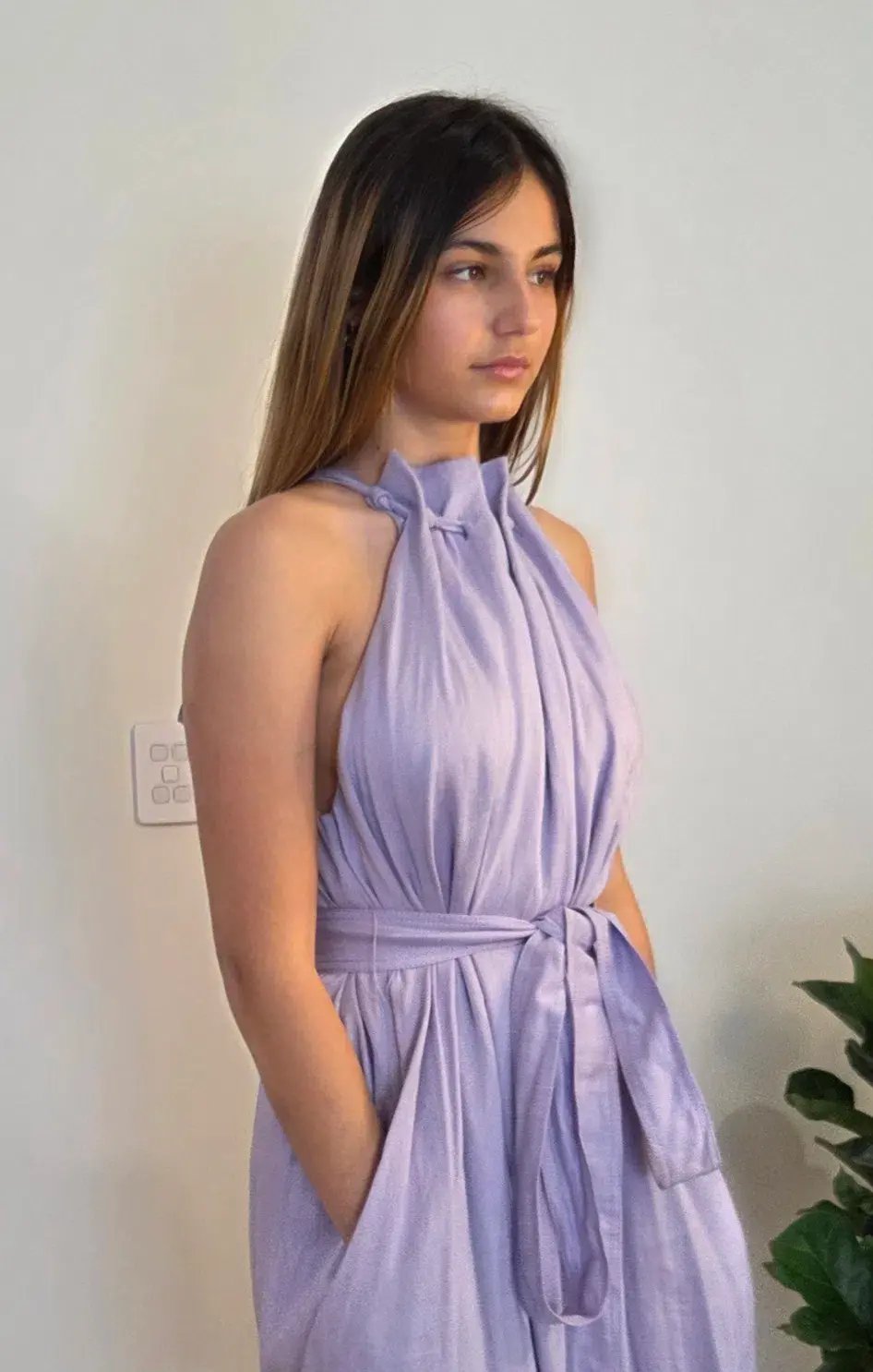 Aje Mariel Trapeze Midi Dress Lilac Size 10 photo 3