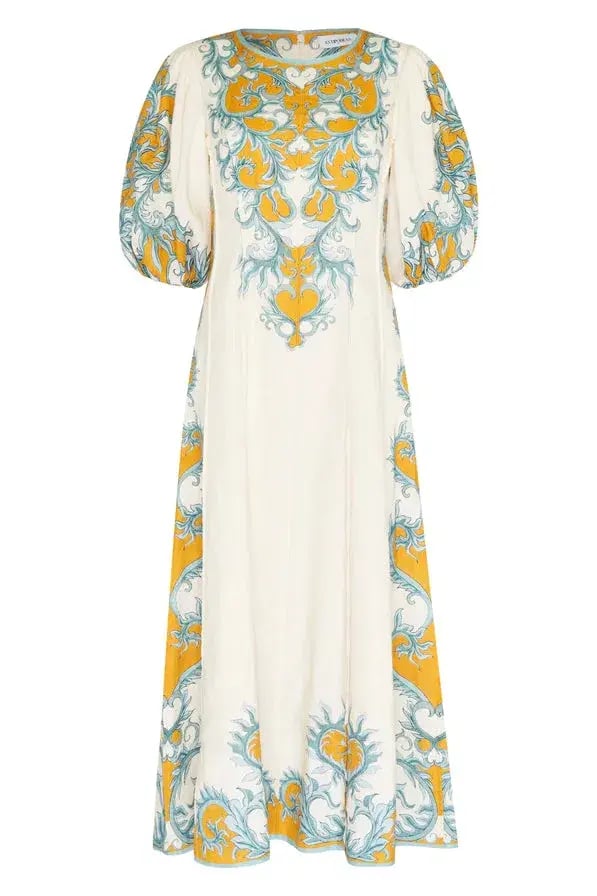 Antipodean Paloma Pin Tuck Dress in Dandelion and Steel Size 10 photo 5