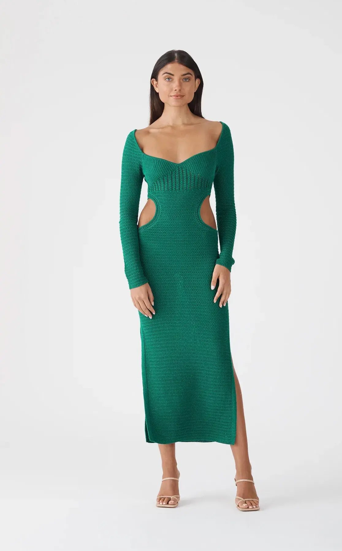 San Sloane Noelle Crochet Knit Midi Dress Green Size AU 6 photo 2