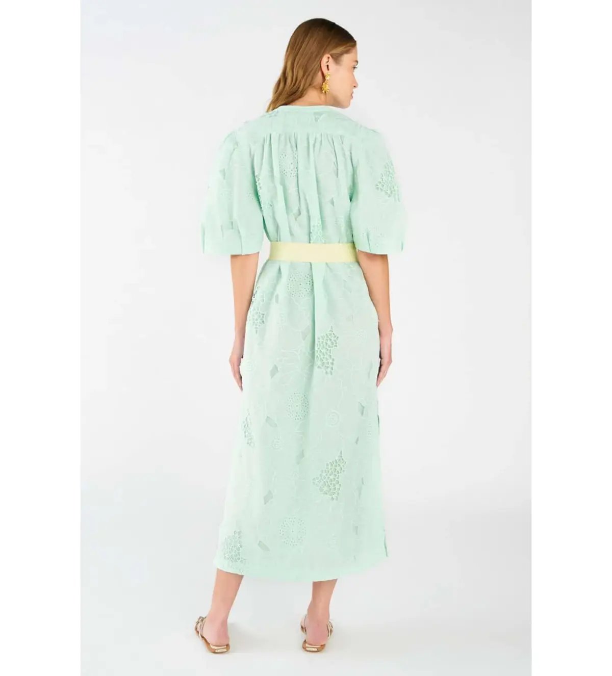 Oroton Column Sea Spray Dress Lace Midi  Green Size AU 16 photo 3