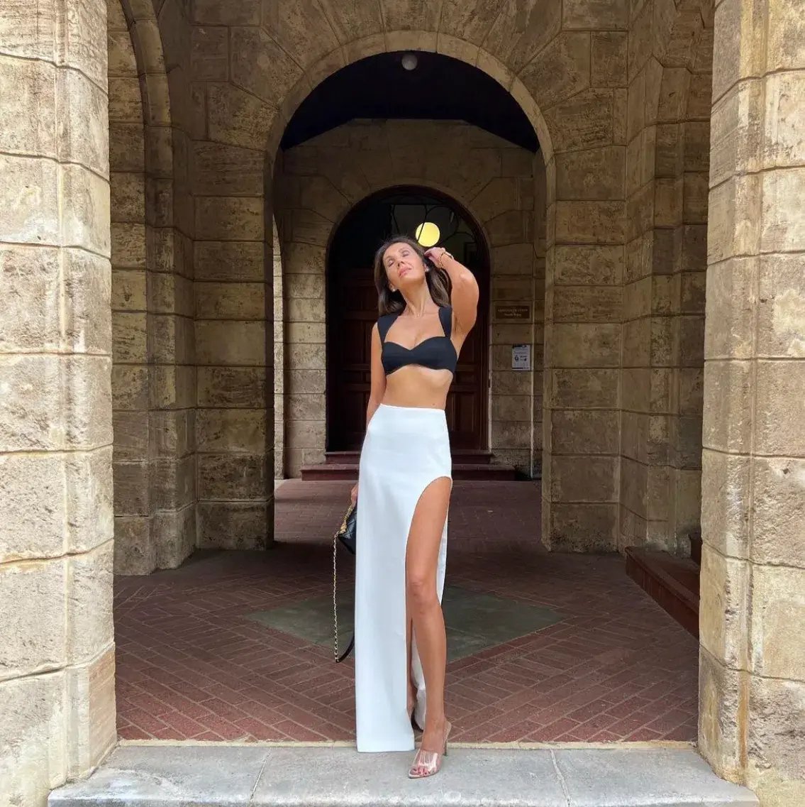 Monot Crepe Bra Top Black & Maxi Skirt White Set Size 0 photo 4