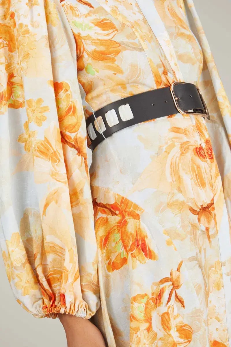 Leo Lin Nellie Midi Dress Camellia Print In Apricot Size 16 photo 2