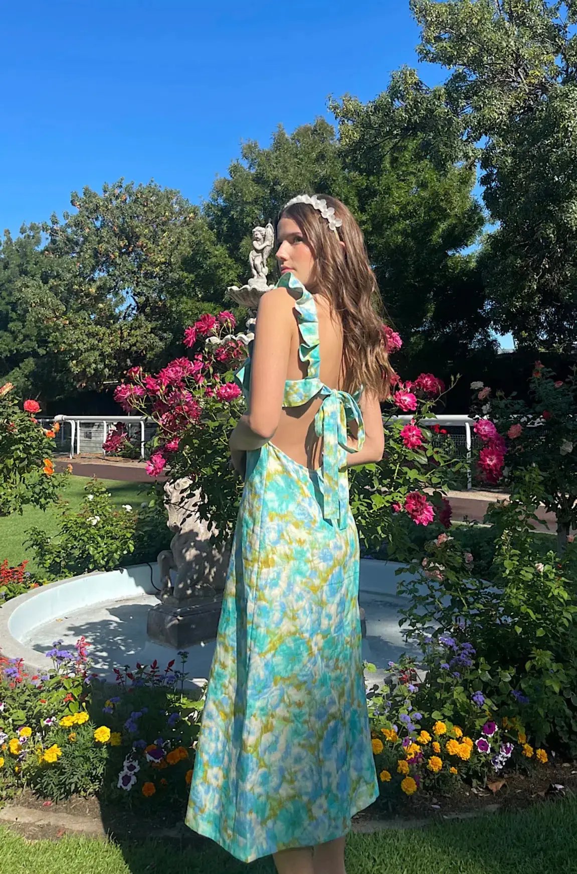 Zimmermann High Tide Frilled Midi Dress Aqua Ikat Floral Size 2 / AU 12 photo 4