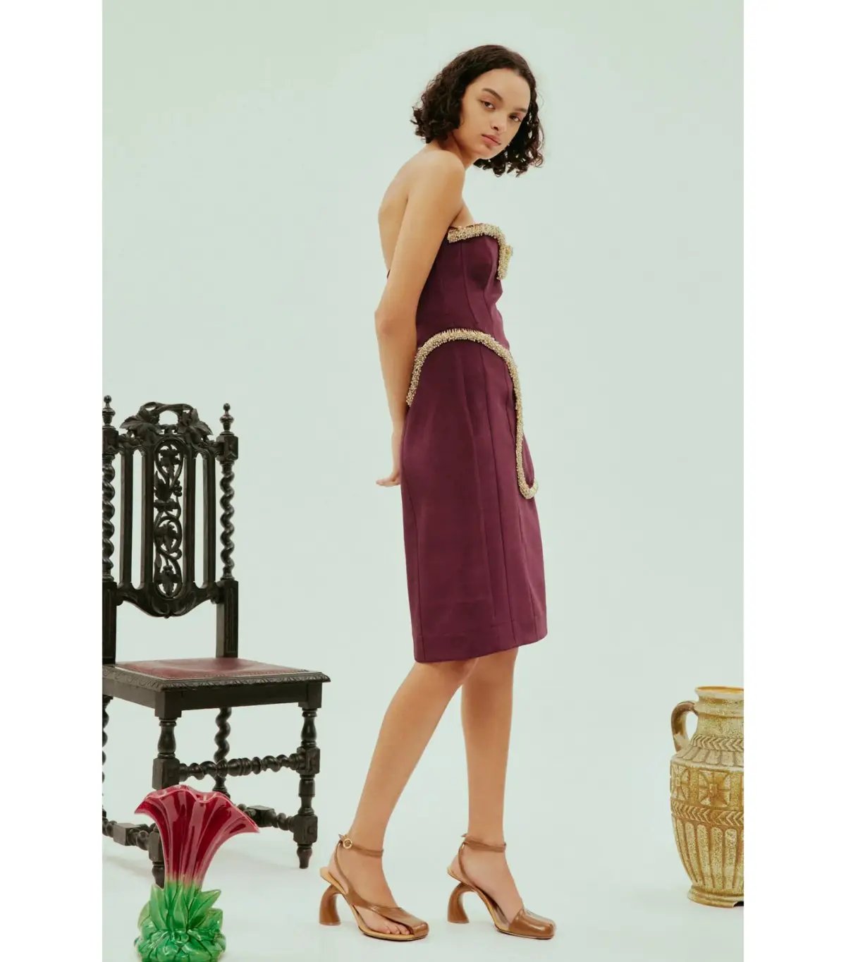 Alemais Orion Embellished Midi Dress Burgundy Size AU 10 photo 3