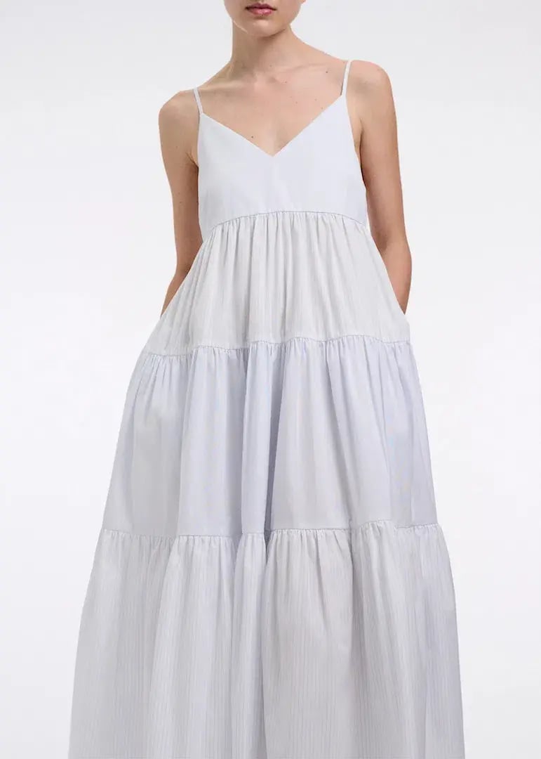 CO Collections V-Neck Tiered Dress in Cotton Blue Stripe Size S / AU 6 photo 2