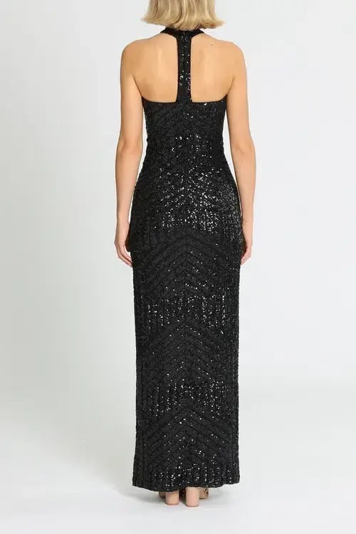 L'amour Diana Halter Gown Black Size AU 20 photo 3