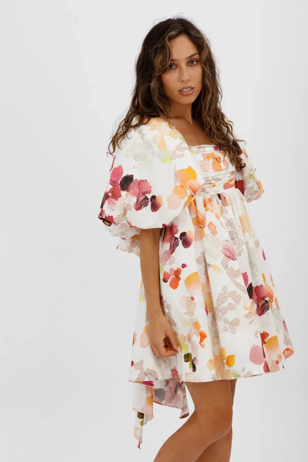 AJE Dassia Puff Sleeve Mini Dress Floral Print Size 10 photo 4