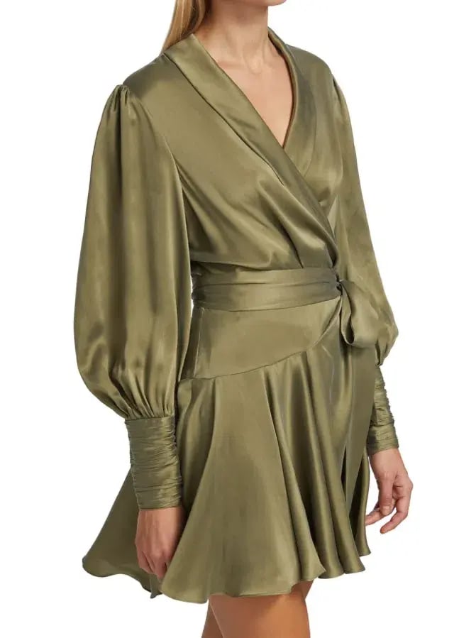 Zimmermann Silk Wrap Mini Dress Fennel Green Size 0P / AU 6 photo 3