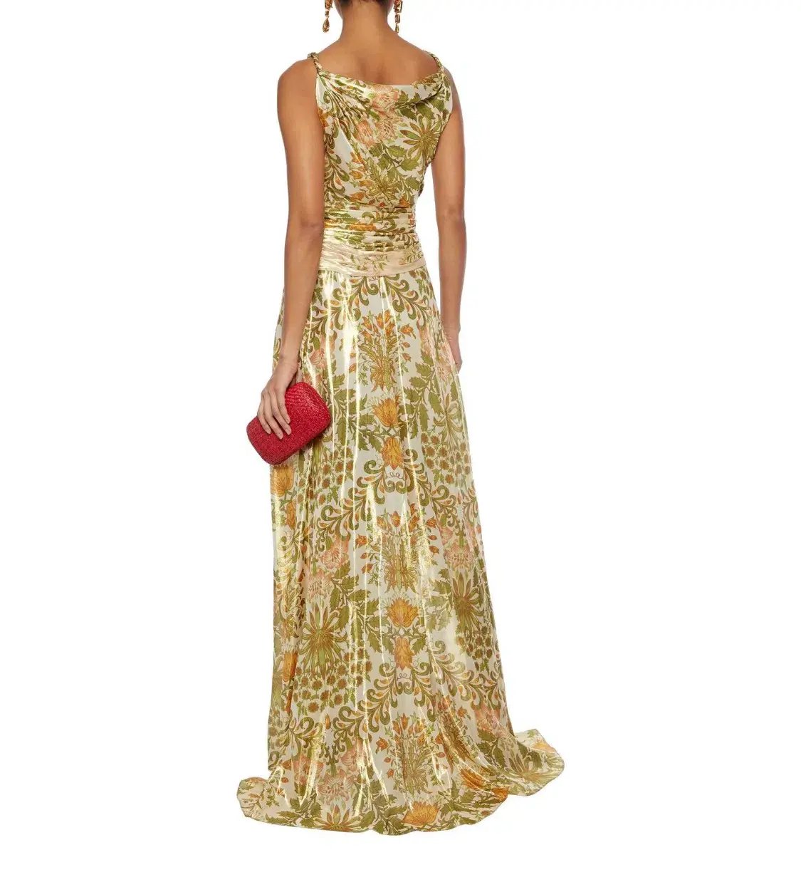 Oscar De La Renta Metallic Lamé Silk-Blend Crepe De Chine Gown Sage Green Size US 6 (AU 10) photo 3