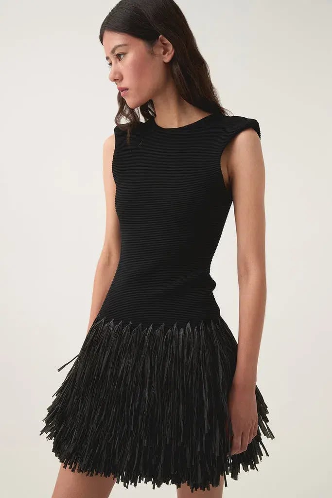Aje Rushes Raffia Knit Mini Dress Black Size L/Au 12 photo 2