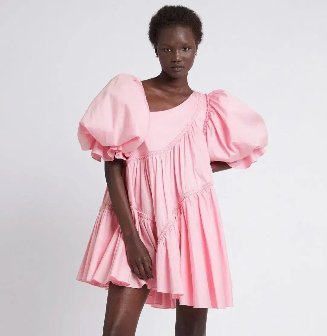 Aje Casabianca Braided Asymmetric Puff Sleeve Mini Dress Pink Size 16 photo 4