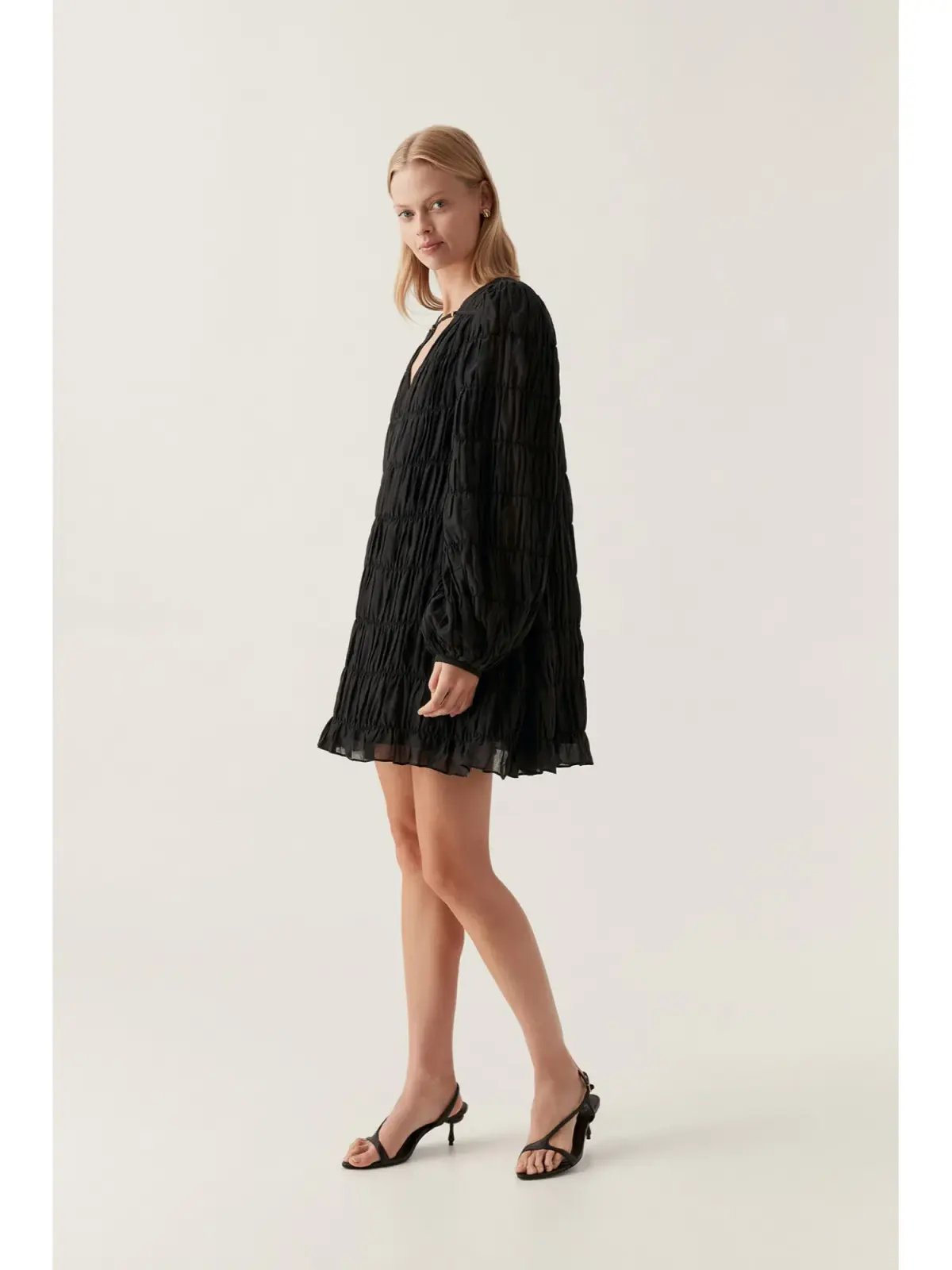 Aje Evelina Ruched Mini Dress Black Size AU 10 photo 2