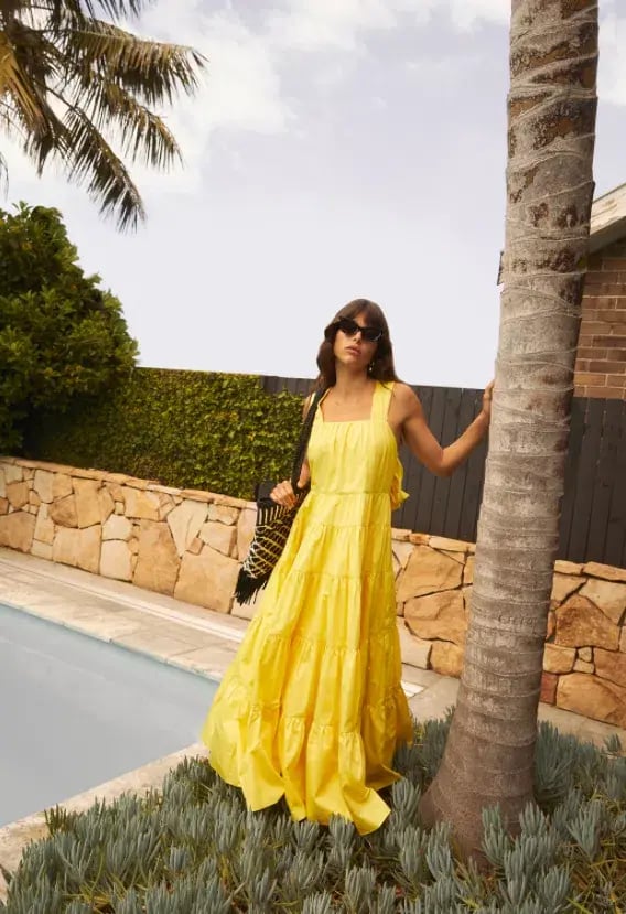 Aje Solstice Tiered Maxi Dress Yellow Size 10 photo 3