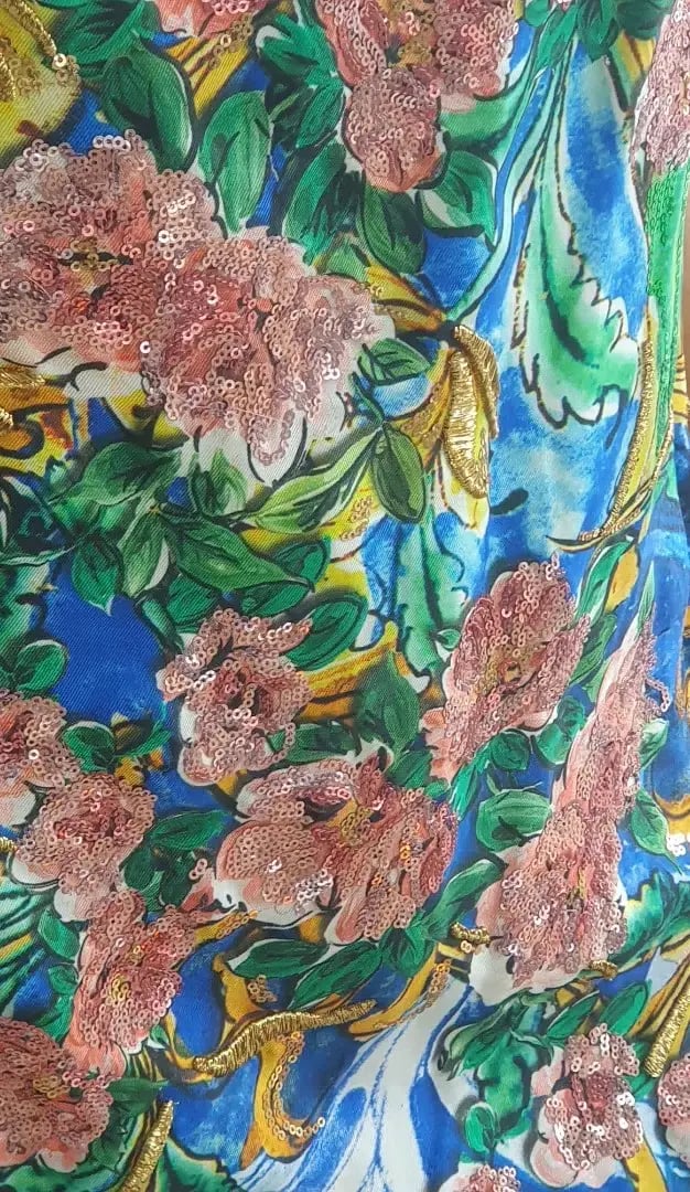 Dolce and Gabbana Printed Silk Dress with Embroidered Applique Floral Size 44 / AU 12 photo 6