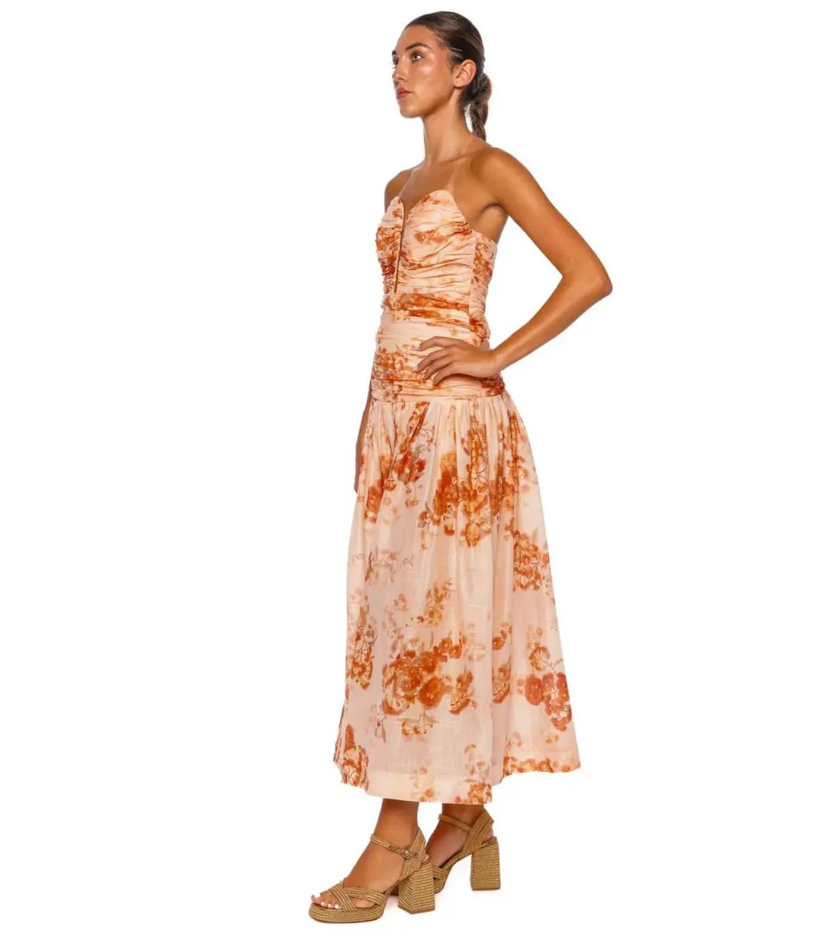 Zimmermann Cascadian Strapless Midi Dress Red Botanical Floral Size 1 / AU 10 photo 2