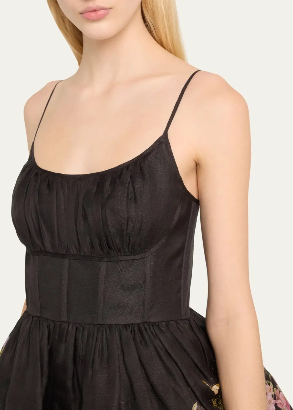 Zimmermann Natura Ruched Mini Dress in Black Wild Flowers Size 0 / AU 8 photo 2