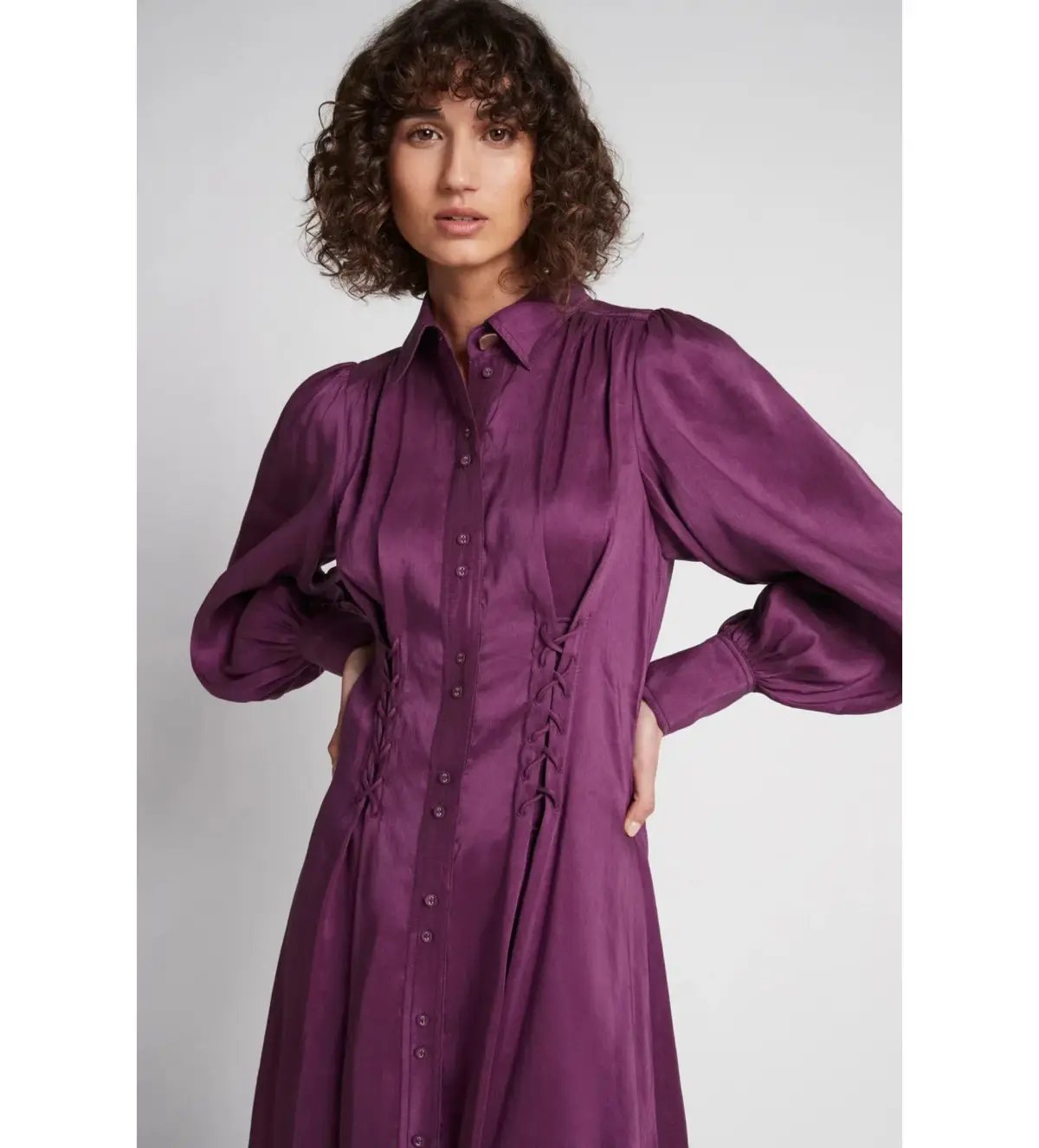 Aje Ephemera Lace Up Shirt Dress Purple Size 6 photo 2