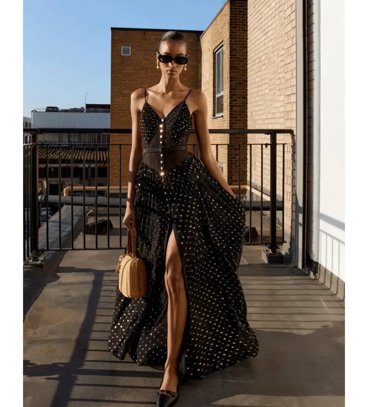 Self Portrait  Black and Gold Chiffon Maxi Dress Size AU 8 photo 2