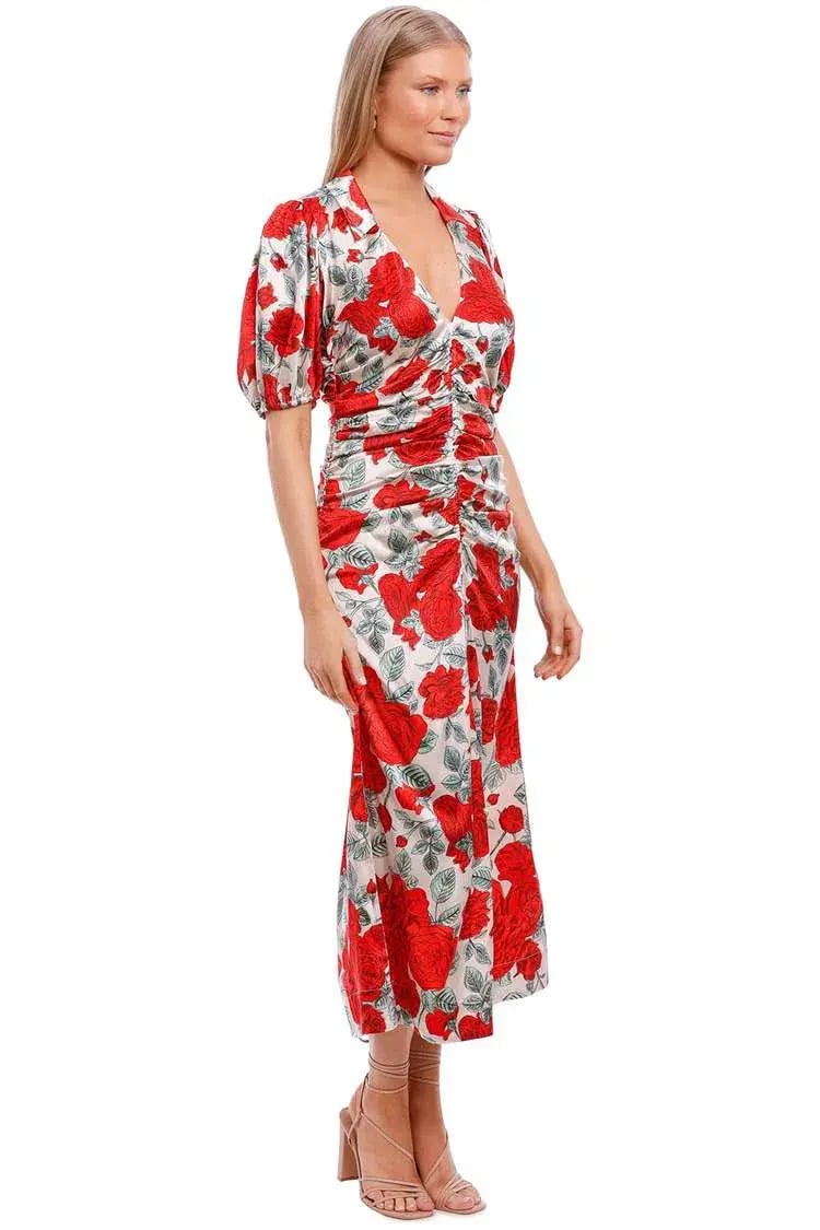 Ganni Brazillian Sand Silk Stretch Satin Maxi Dress Floral Size 10 photo 2