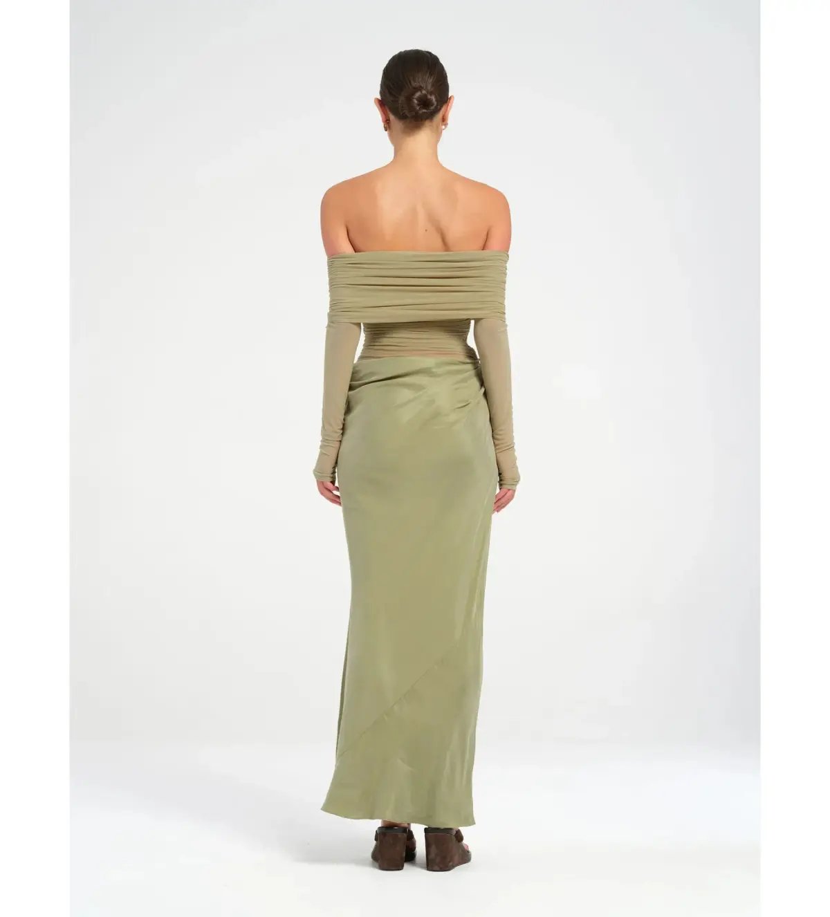 Benni Yasmin Off-Shoulder Maxi Dress in Pistachio Size XL / AU 14 photo 3