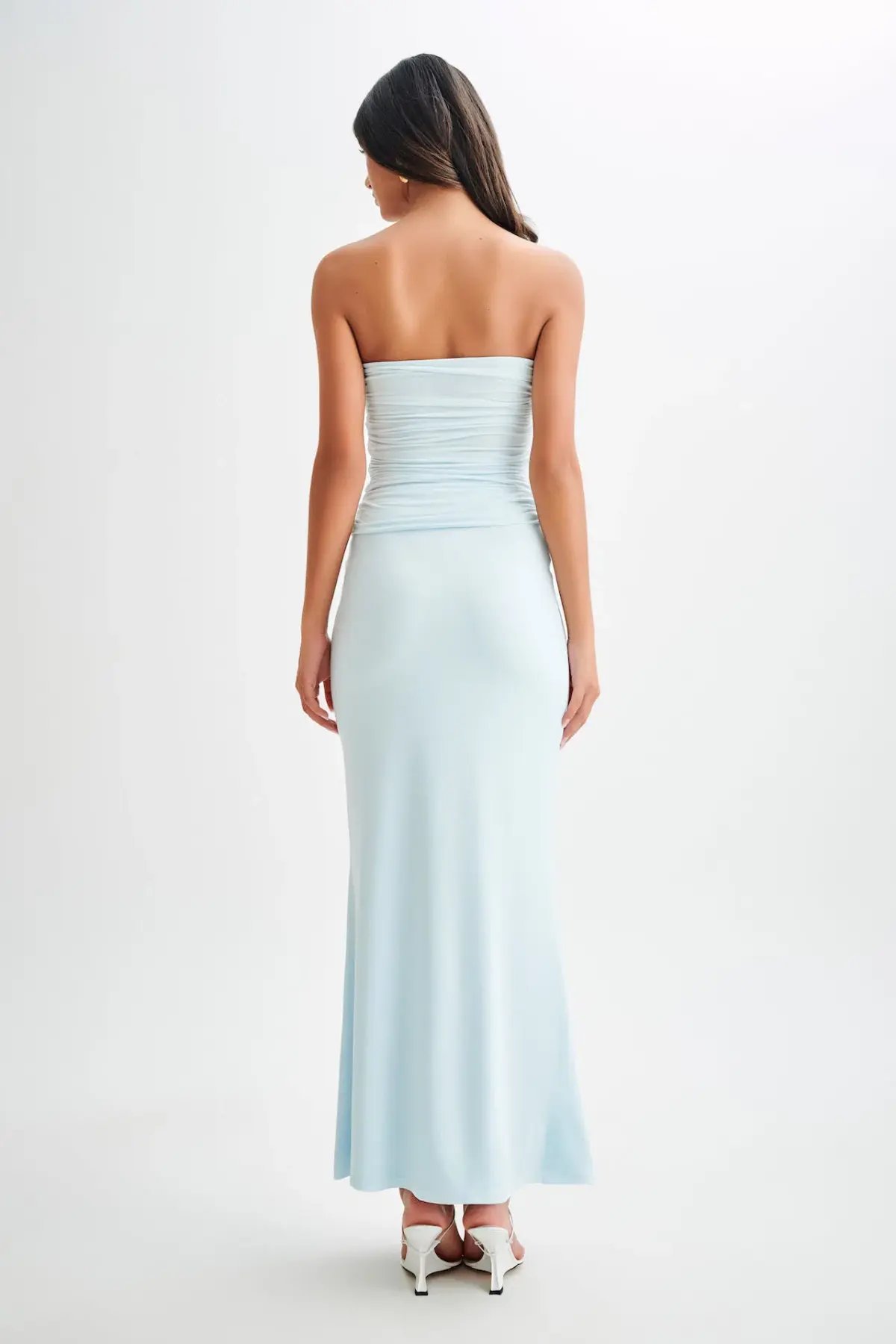Meshki Winslet Strapless Slinky Longline Top and Bruna Slinky Fishtail Skirt Set in Sky Blue Size S / AU 8 photo 3