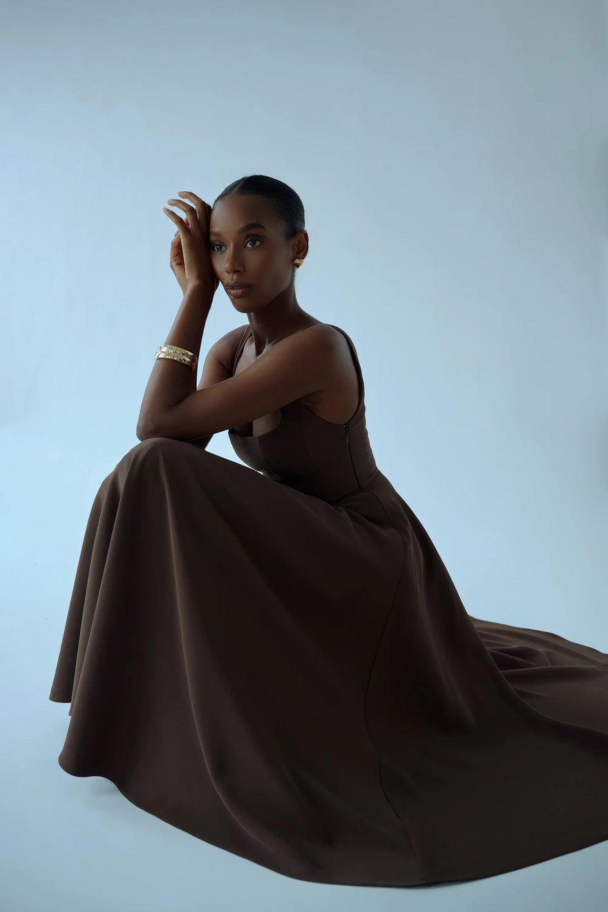 Odd Muse The Ultimate Muse High Waist Square Neck Midi Dress - Chocolate photo 2
