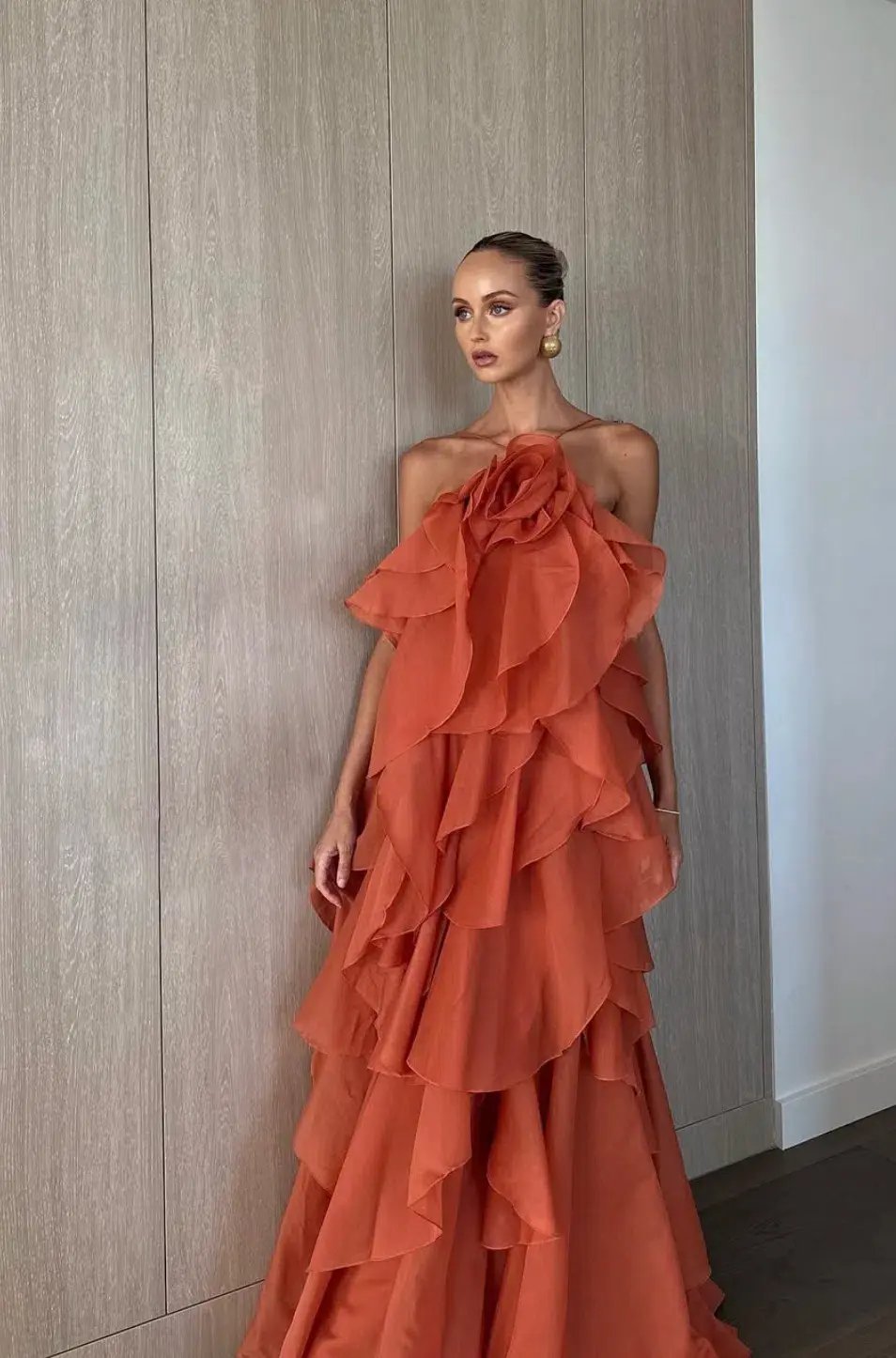 Aje Pandorea Layered Maxi Dress in Coral Clay Size AU 6 photo 2