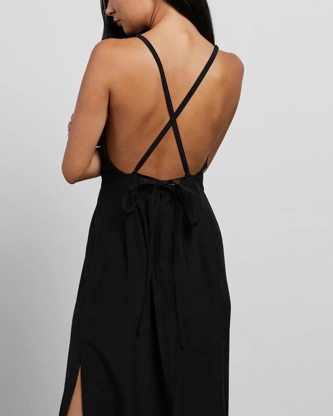 Matin Backless Silk Dress Black Size 10 photo 4
