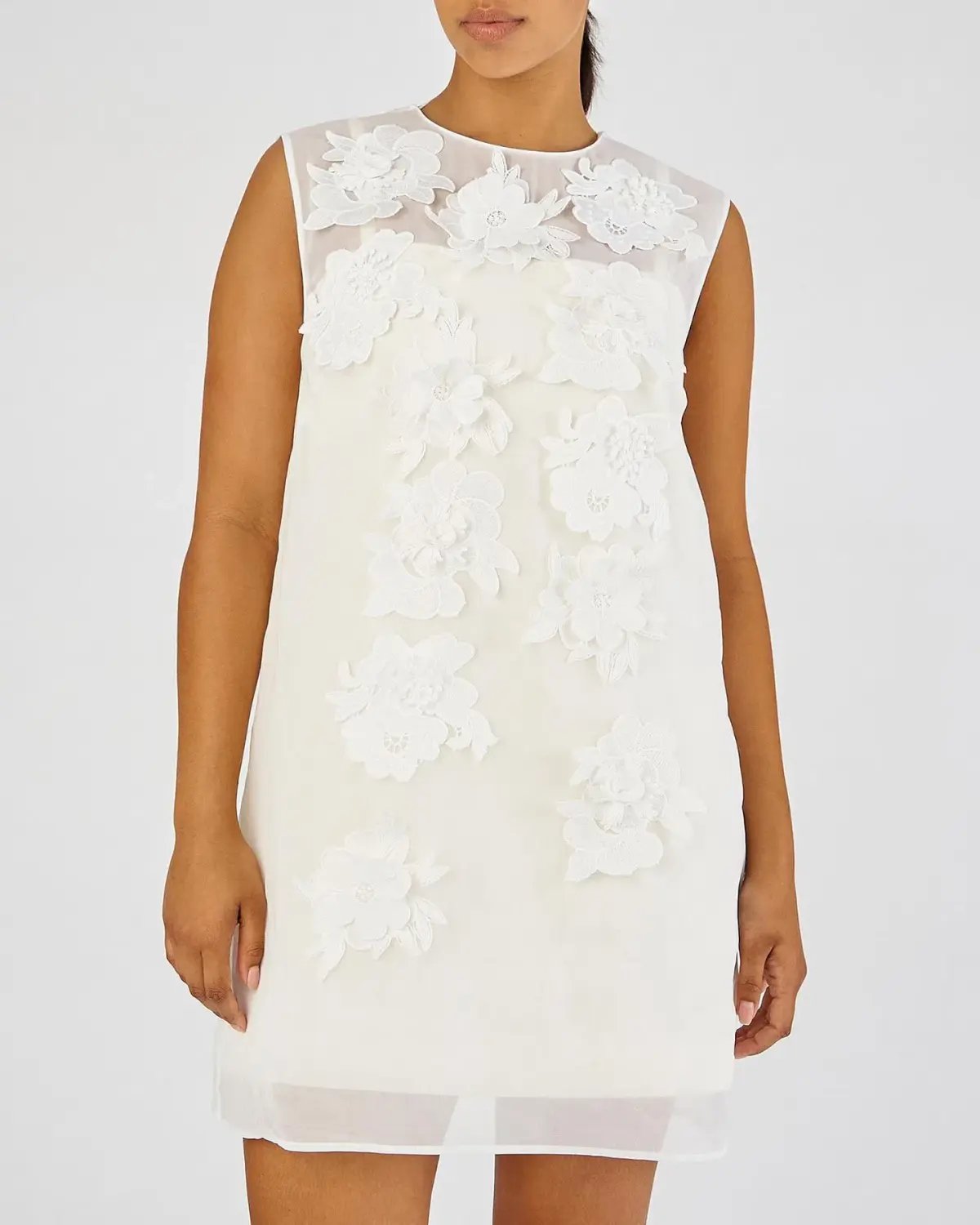 Oroton Lace Flower Sheer Mini Dress Soft Cream Size 14 photo 4