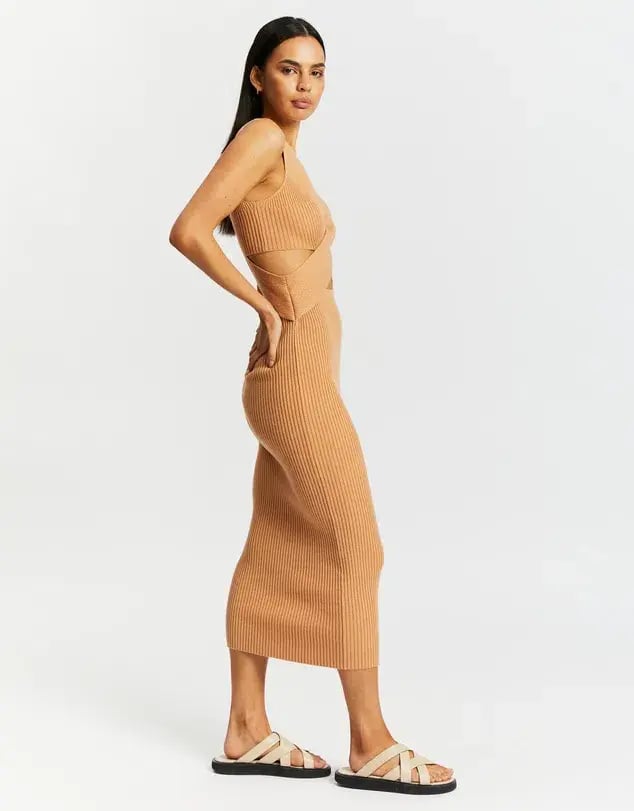 Aere Twist Waist Knit Dress Brown Size 8 photo 2
