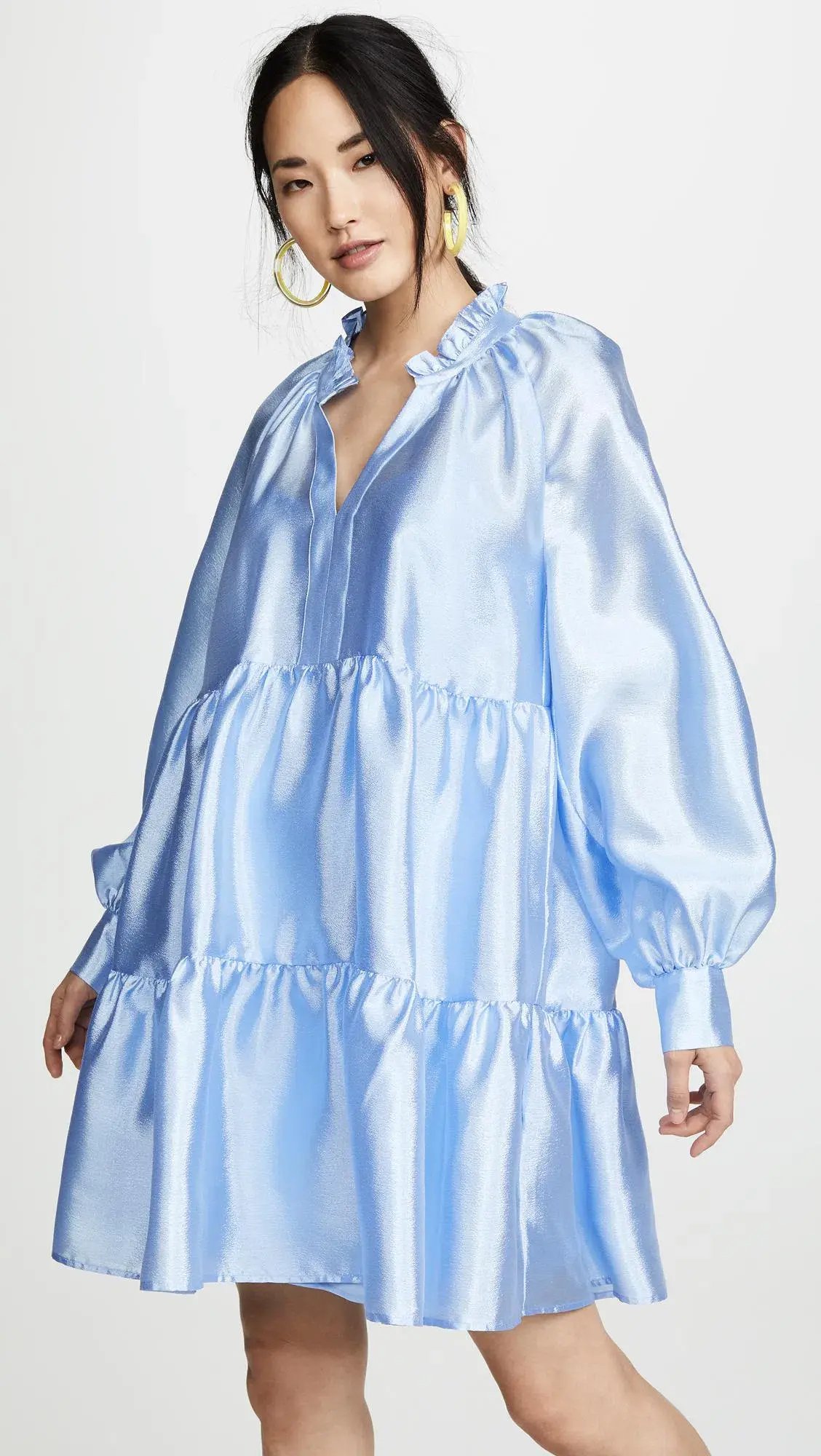 Stine Goya Jasmine Tiered Long Sleeve Shift Dress In Light Blue Size 12 photo 4