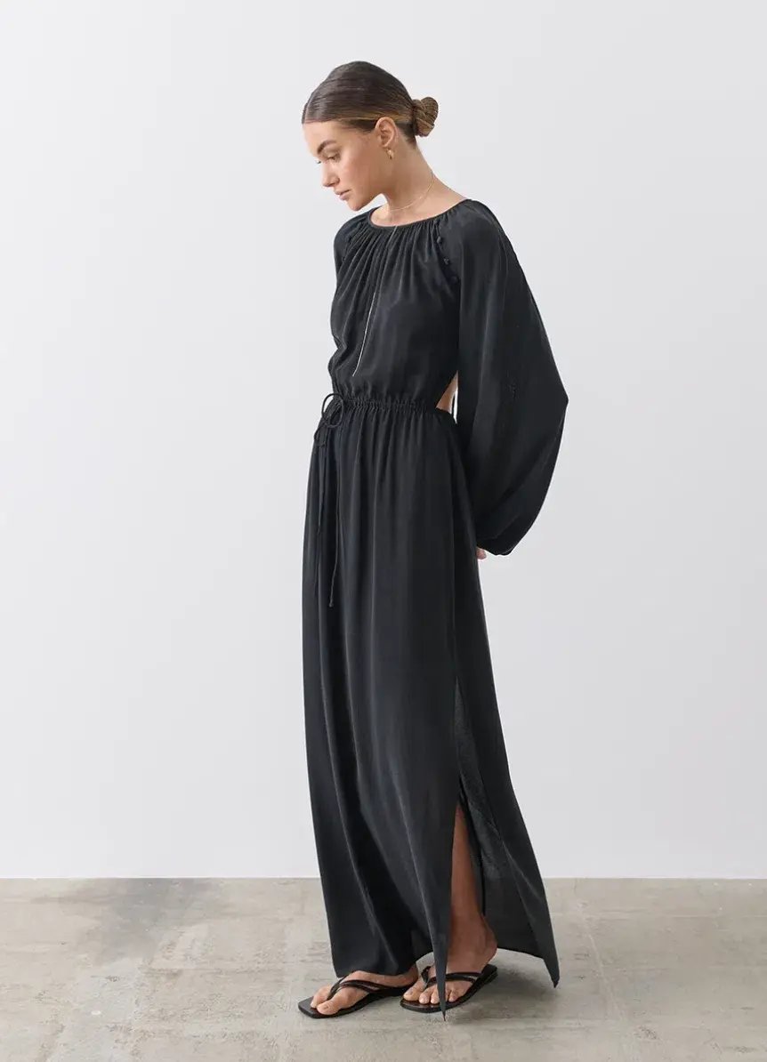Joslin Lois Silk Maxi Dress in Sandwash Black photo 2