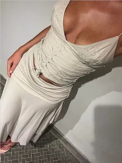 House of CB Antonella Vegan Leather Corset and Kaira Draped Midi Skirt Set Off White Size 8 photo 2