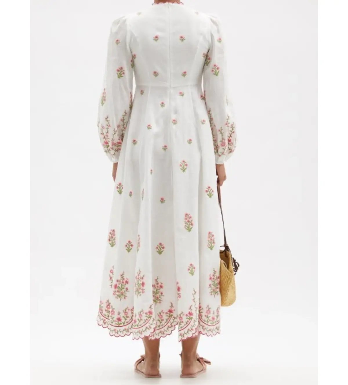 Zimmermann Poppy Floral-Embroidered Linen-Blend Midi Dress White Size 3/AU 14 photo 5