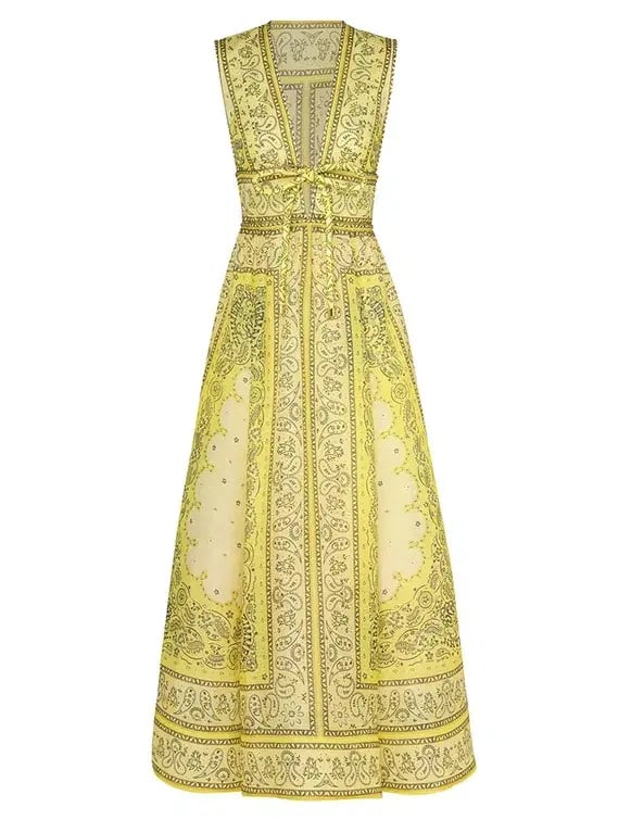 Zimmermann The Matchmaker Bow Long Dress in Yellow Bandana Size 1/Au 10 photo 4