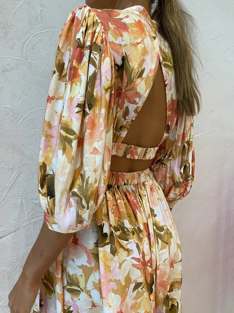 Significant Other Svana Linen Blend Midi Dress Watercolour Floral Size 10 photo 4
