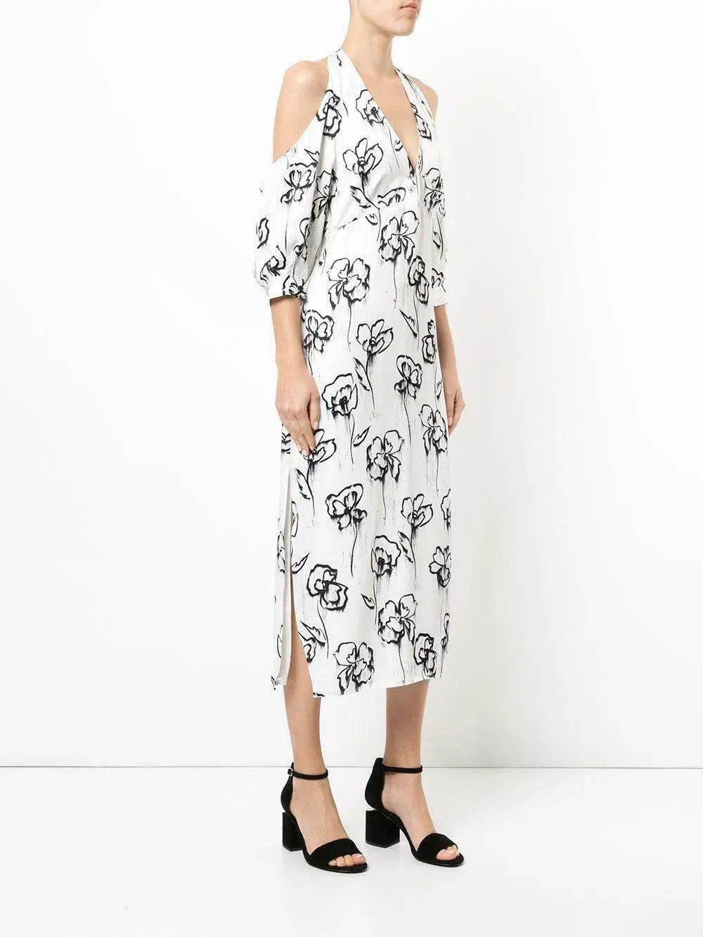 Manning Cartell Womens Midi Cold Shoulder Dress Rose Washer Black White Size 10 photo 2